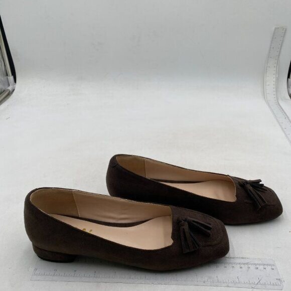 YDN Women Chunky Block Low Heel Loafers Square Toe Tassel Fringed Pumps Brown - Picture 4 of 8